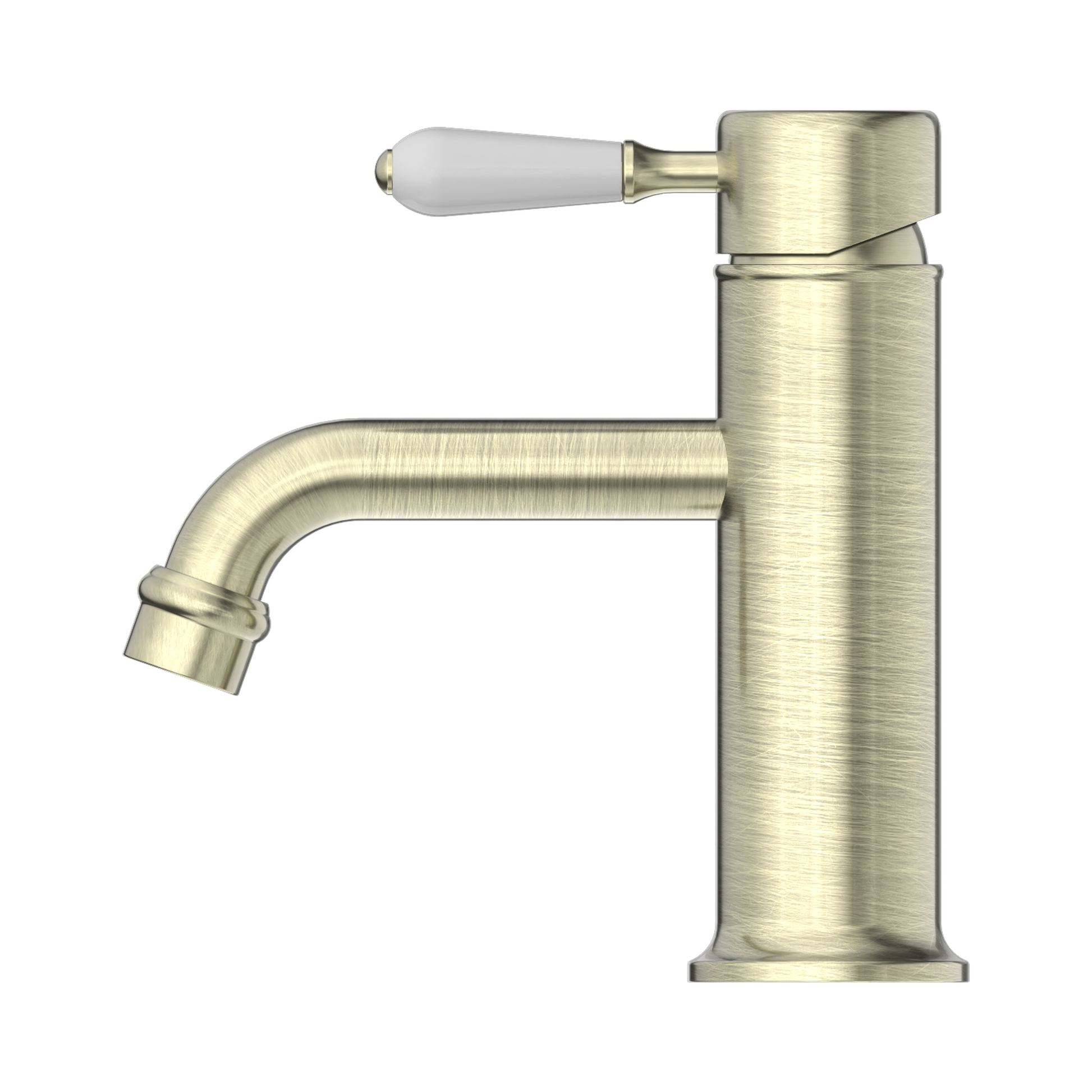 Nero York Straight Basin Mixer With White Porcelain Lever Aged Brass