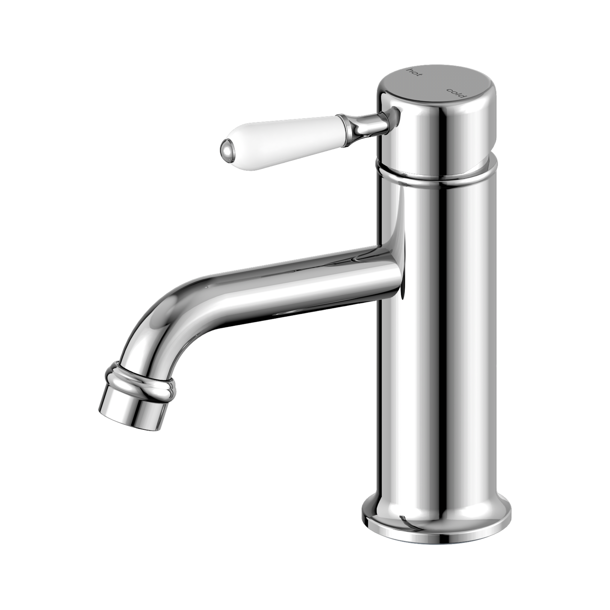 Nero York Straight Basin Mixer With White Porcelain Lever, Chrome