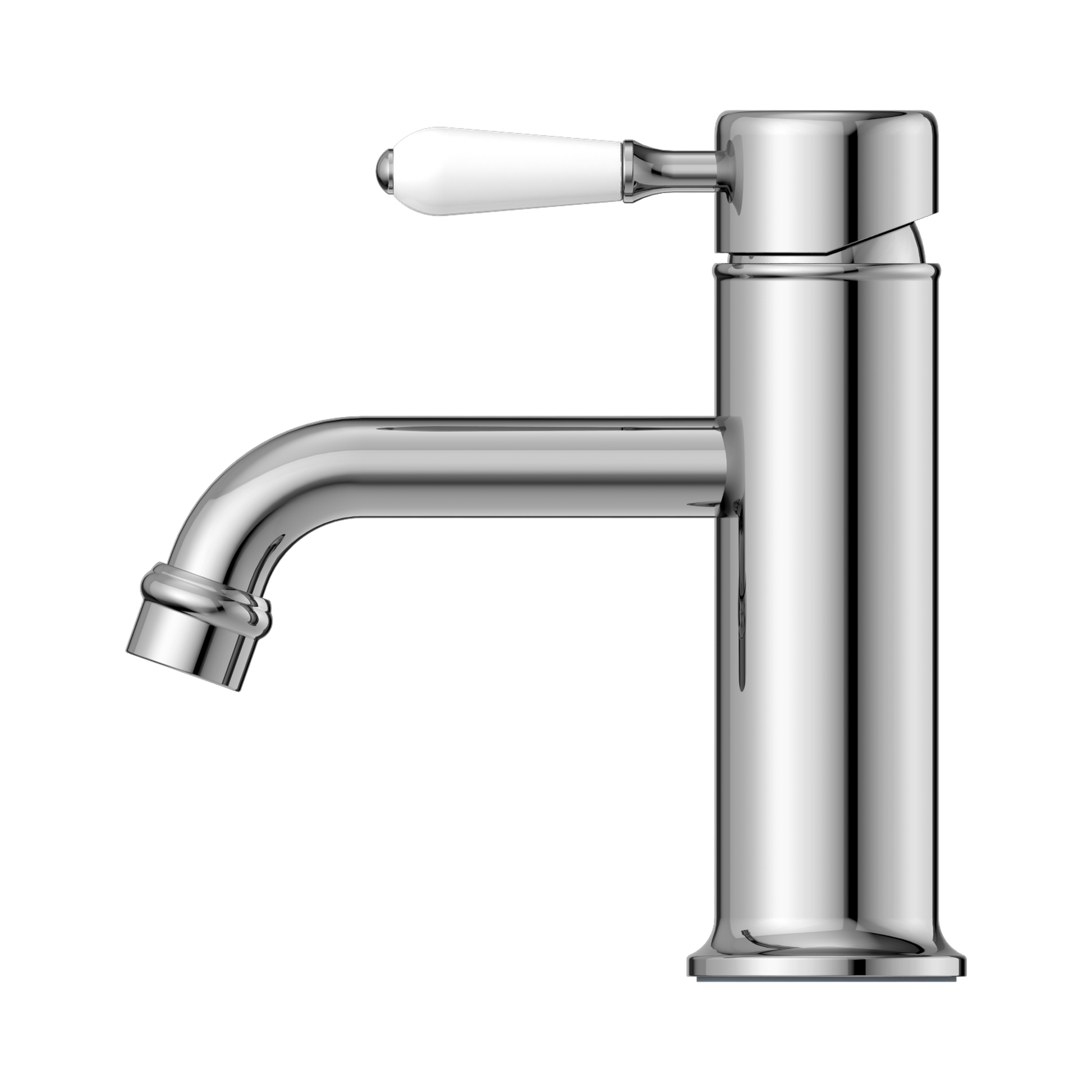 Nero York Straight Basin Mixer With White Porcelain Lever, Chrome