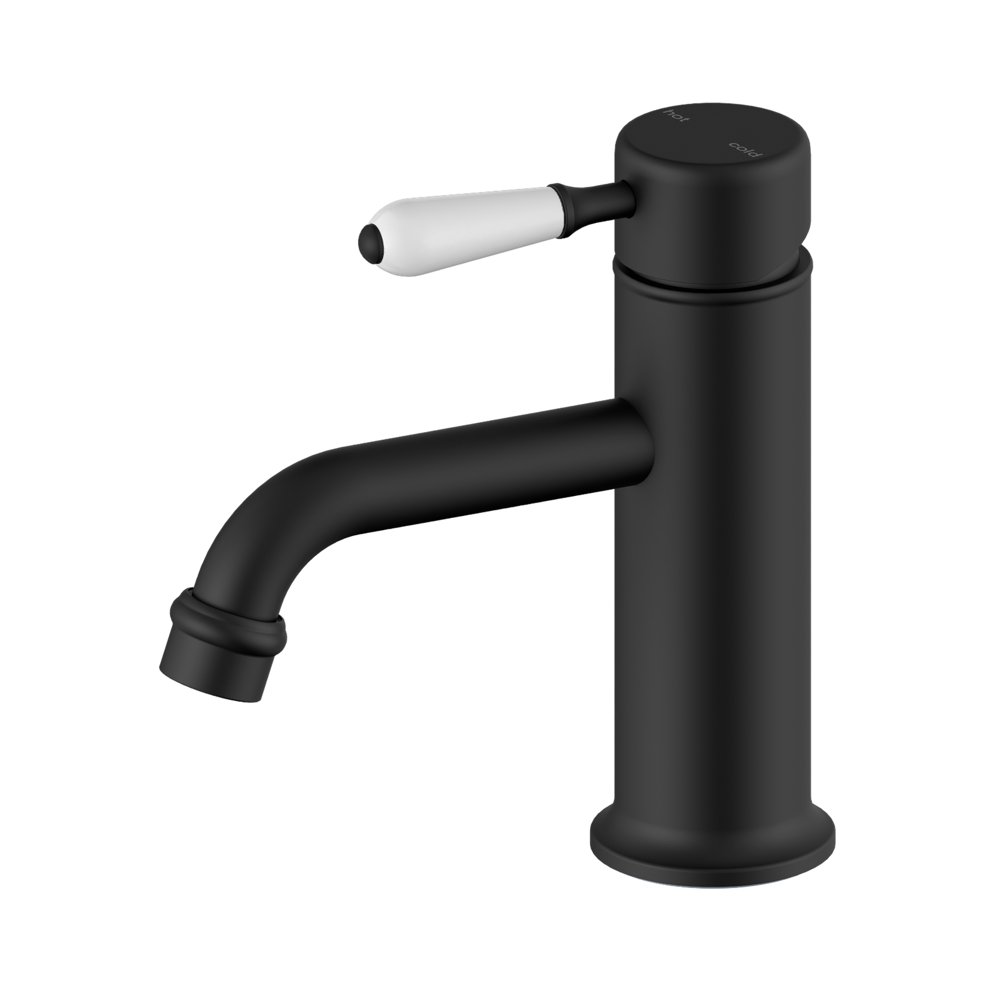 Nero York Straight Basin Mixer With White Porcelain Lever, Matte Black