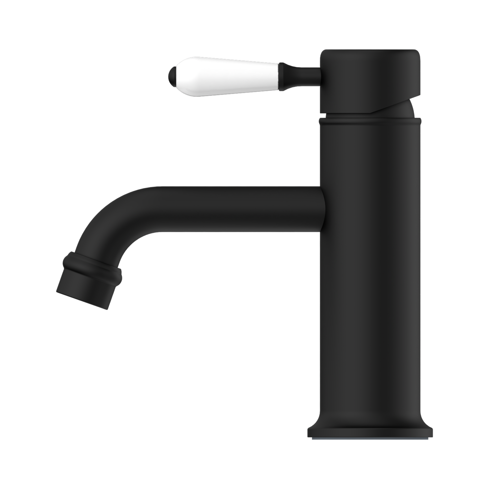 Nero York Straight Basin Mixer With White Porcelain Lever, Matte Black