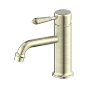 Nero York Straight Basin Mixer With Metal Lever Aged Brass