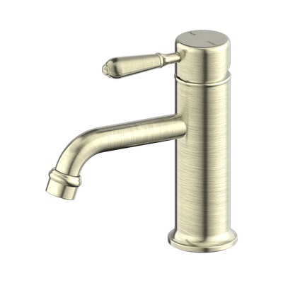 Nero York Straight Basin Mixer With Metal Lever, Aged Brass