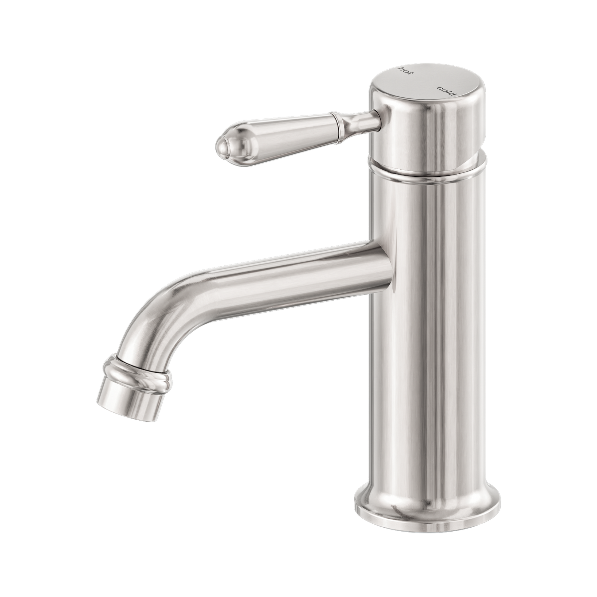 Nero York Straight Basin Mixer With Metal Lever, Brushed Nickel