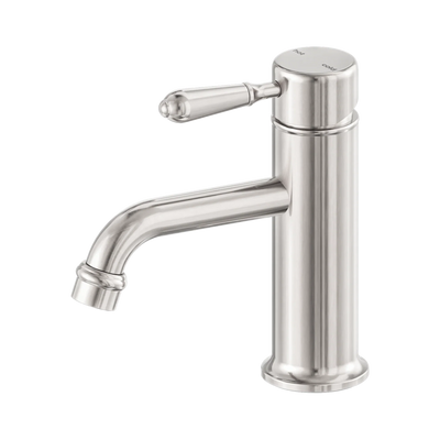 Nero York Straight Basin Mixer With Metal Lever, Brushed Nickel