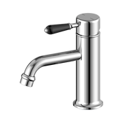 Nero York Straight Basin Mixer With Black Porcelain Lever, Chrome
