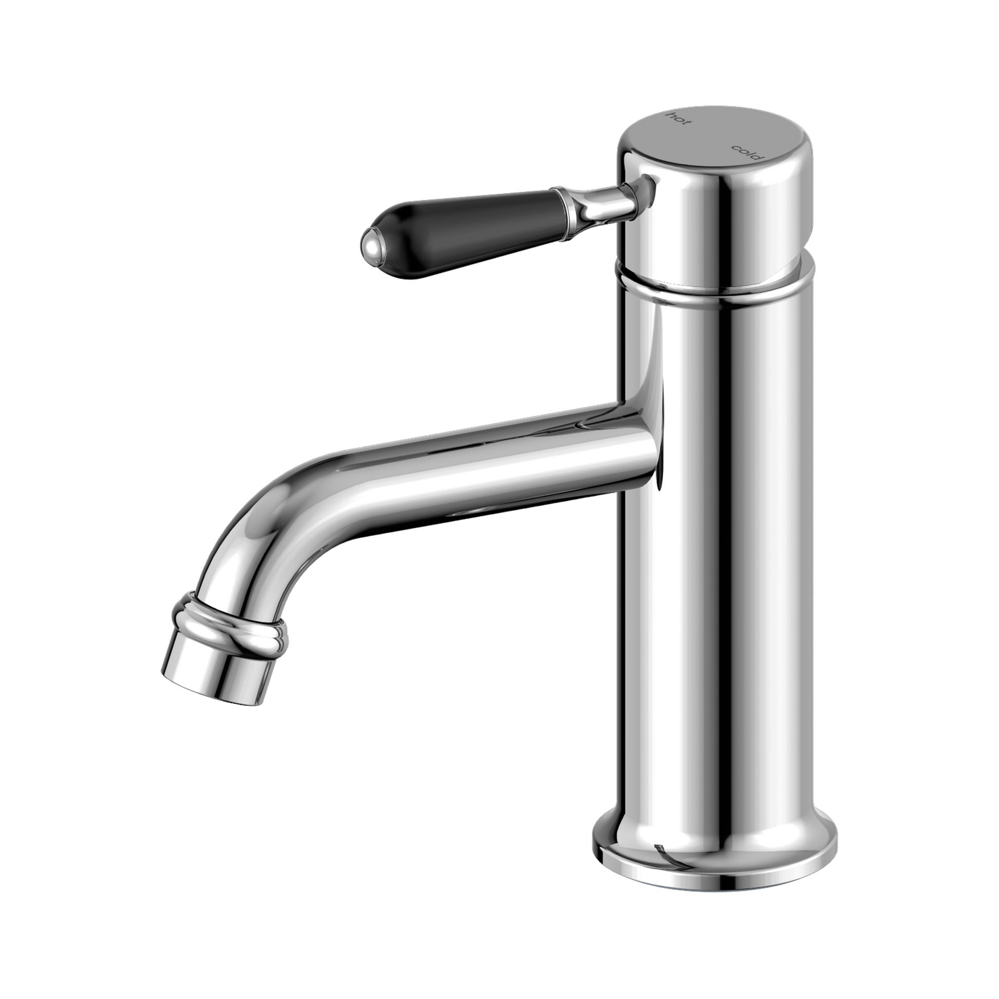 Nero York Straight Basin Mixer With Black Porcelain Lever, Chrome