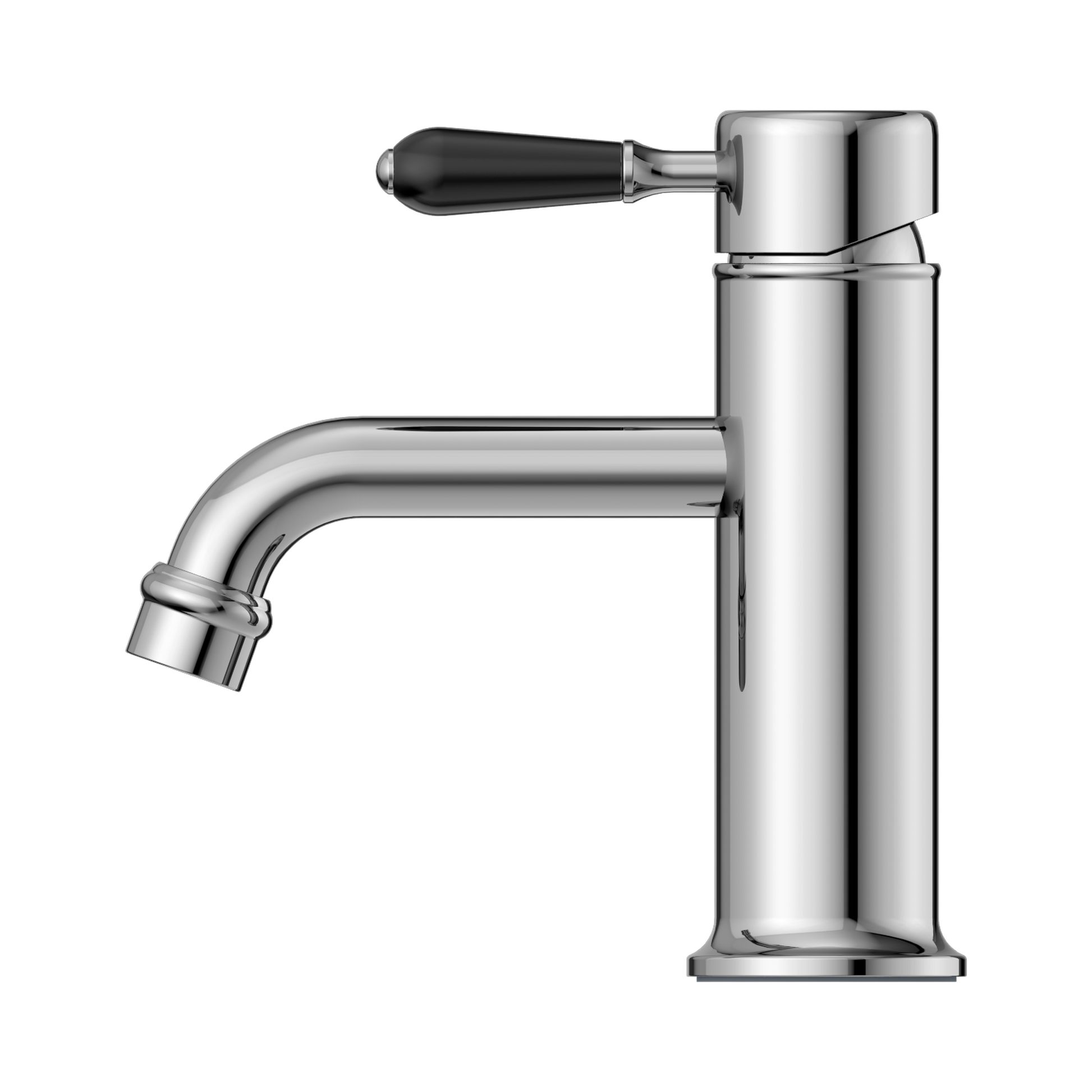 Nero York Straight Basin Mixer With Black Porcelain Lever, Chrome