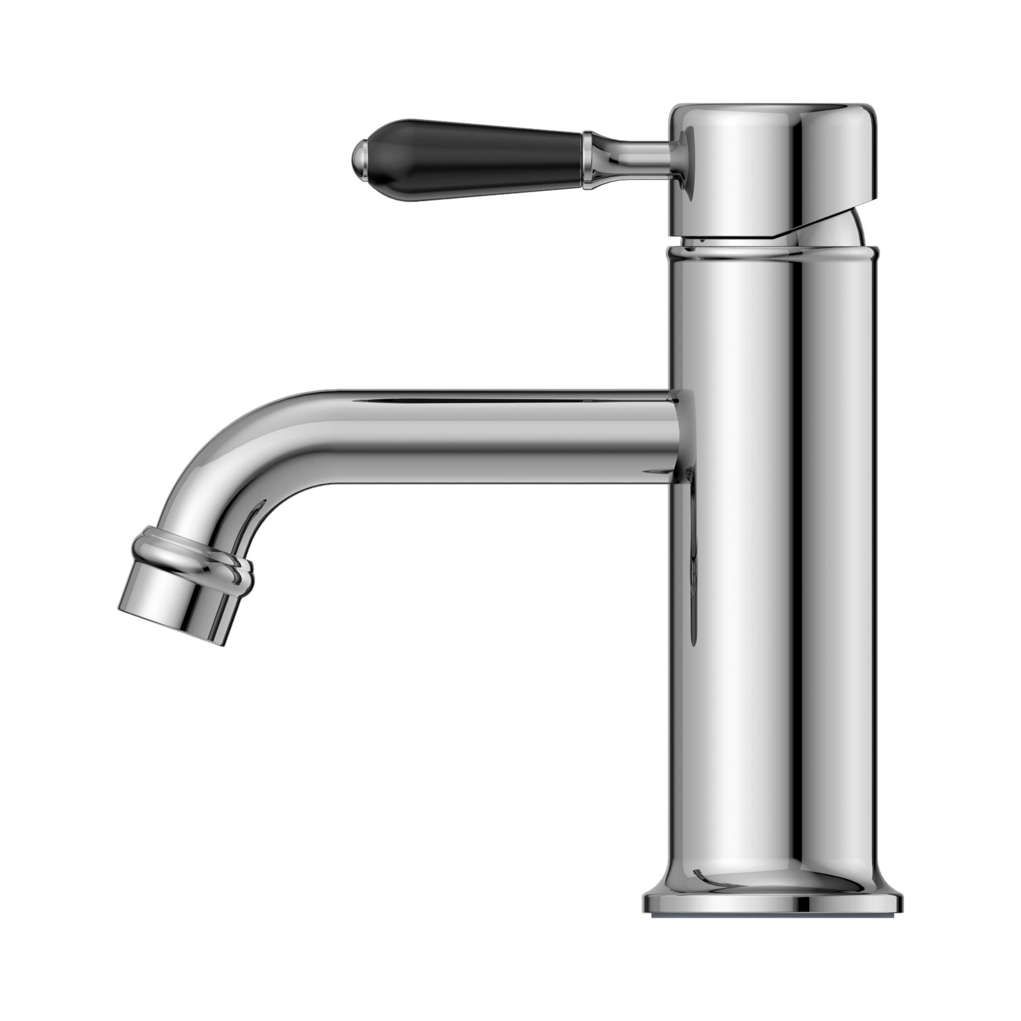 Nero York Straight Basin Mixer With Black Porcelain Lever, Chrome