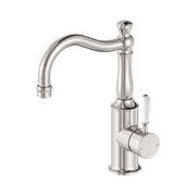 Nero York Basin Mixer Hook Spout With White Porcelain Lever, Brushed Nickel