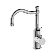 Nero York Basin Mixer Hook Spout With White Porcelain Lever, Chrome