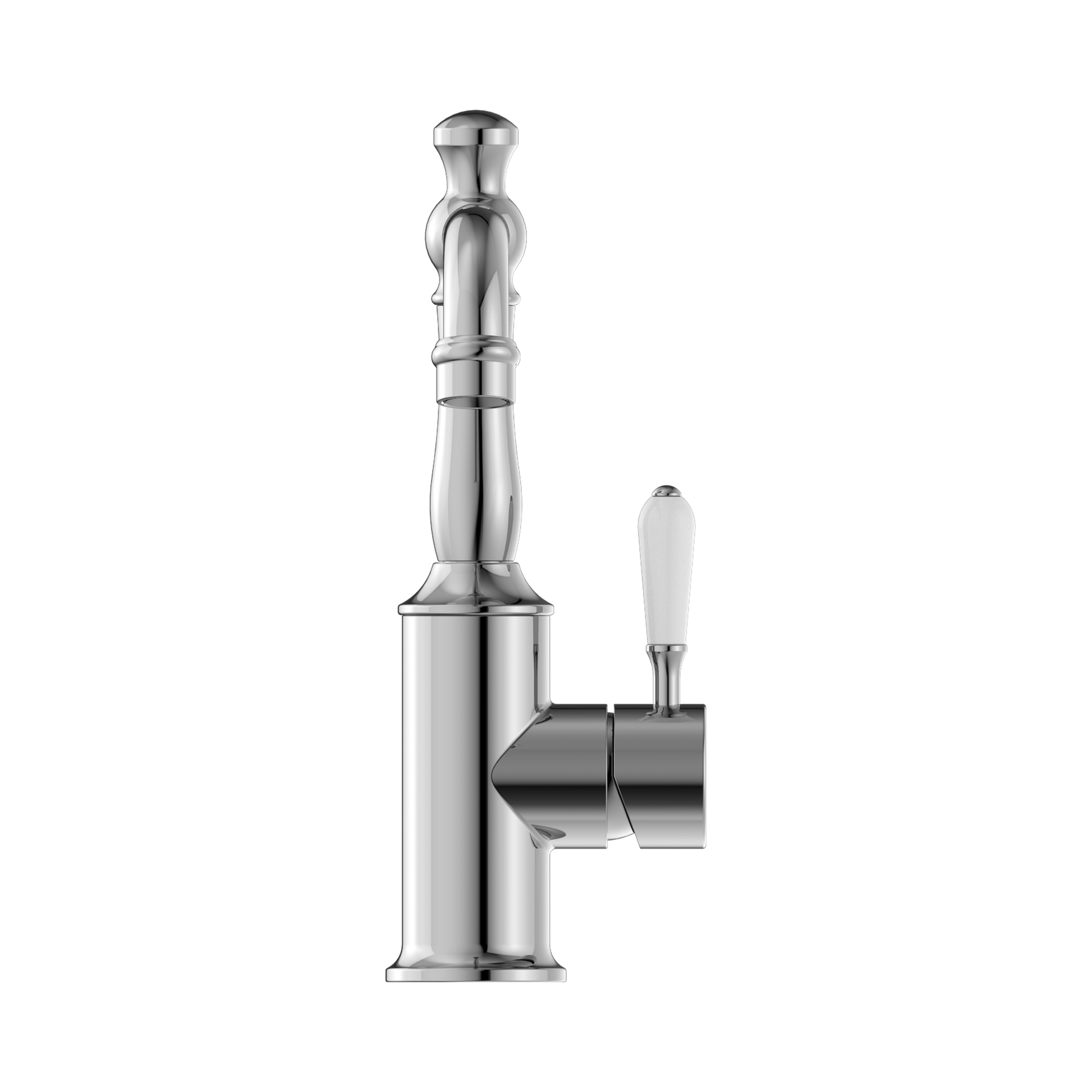 Nero York Basin Mixer Hook Spout With White Porcelain Lever, Chrome