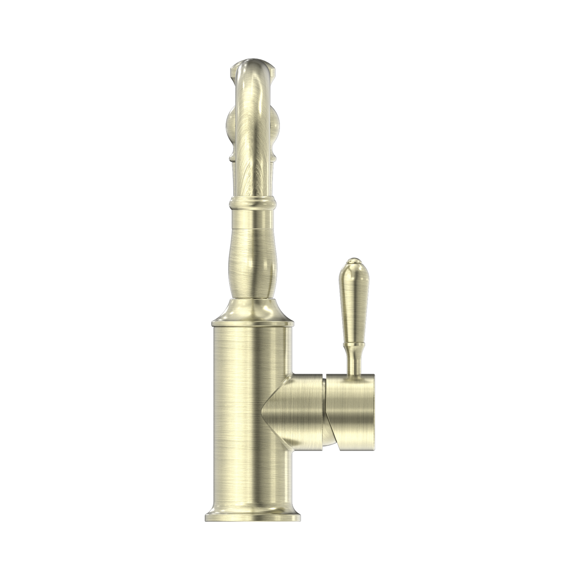 Nero York Basin Mixer Hook Spout With Metal Lever Aged Brass