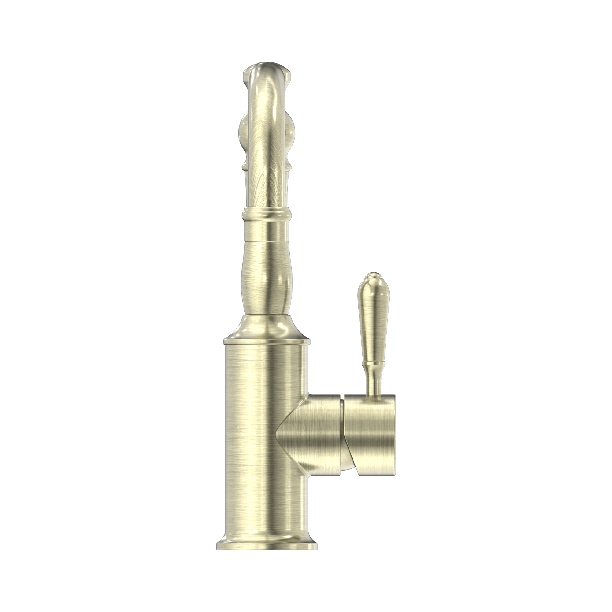 Nero York Basin Mixer Hook Spout With Metal Lever Aged Brass