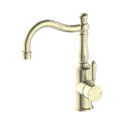 Nero York Basin Mixer Hook Spout With Metal Lever Aged Brass