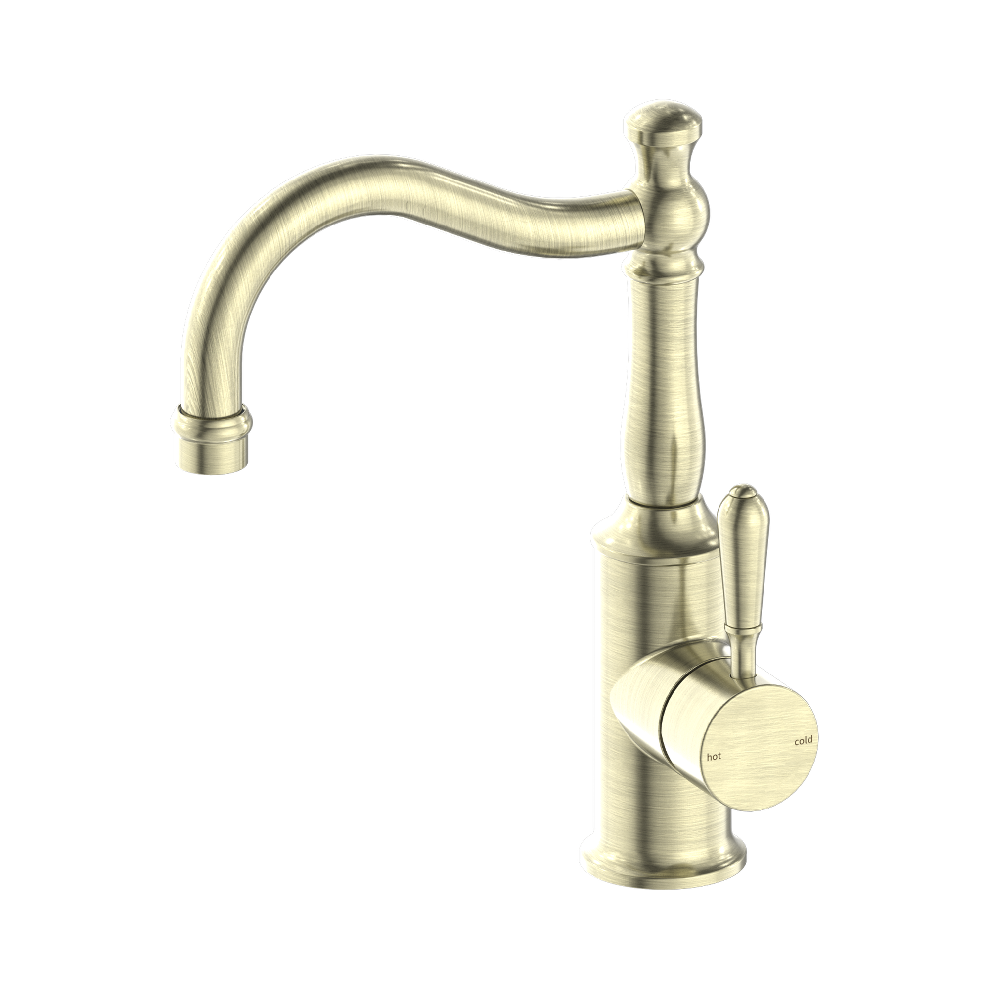 Nero York Basin Mixer Hook Spout With Metal Lever Aged Brass