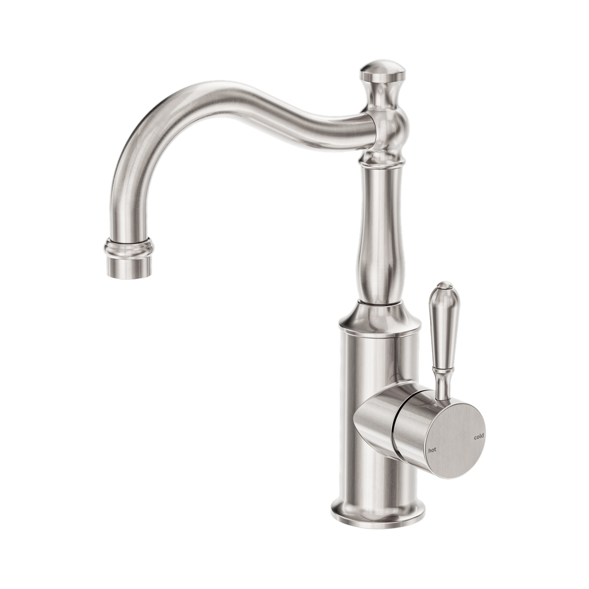 Nero York Basin Mixer Hook Spout With Metal Lever, Brushed Nickel