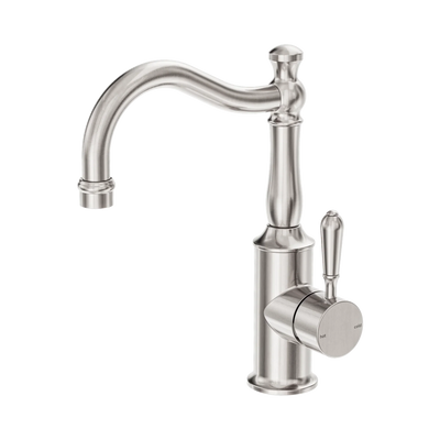 Nero York Basin Mixer Hook Spout With Metal Lever, Brushed Nickel