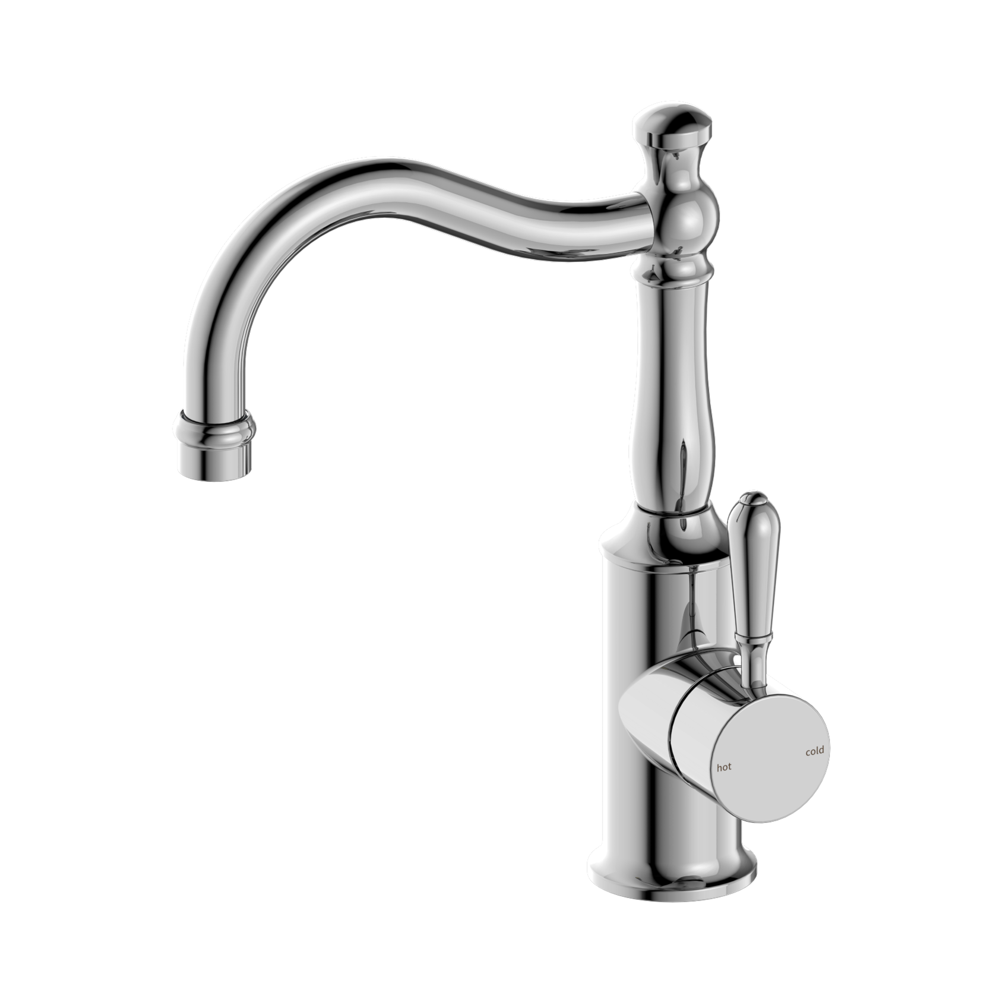 Nero York Basin Mixer Hook Spout With Metal Lever, Chrome