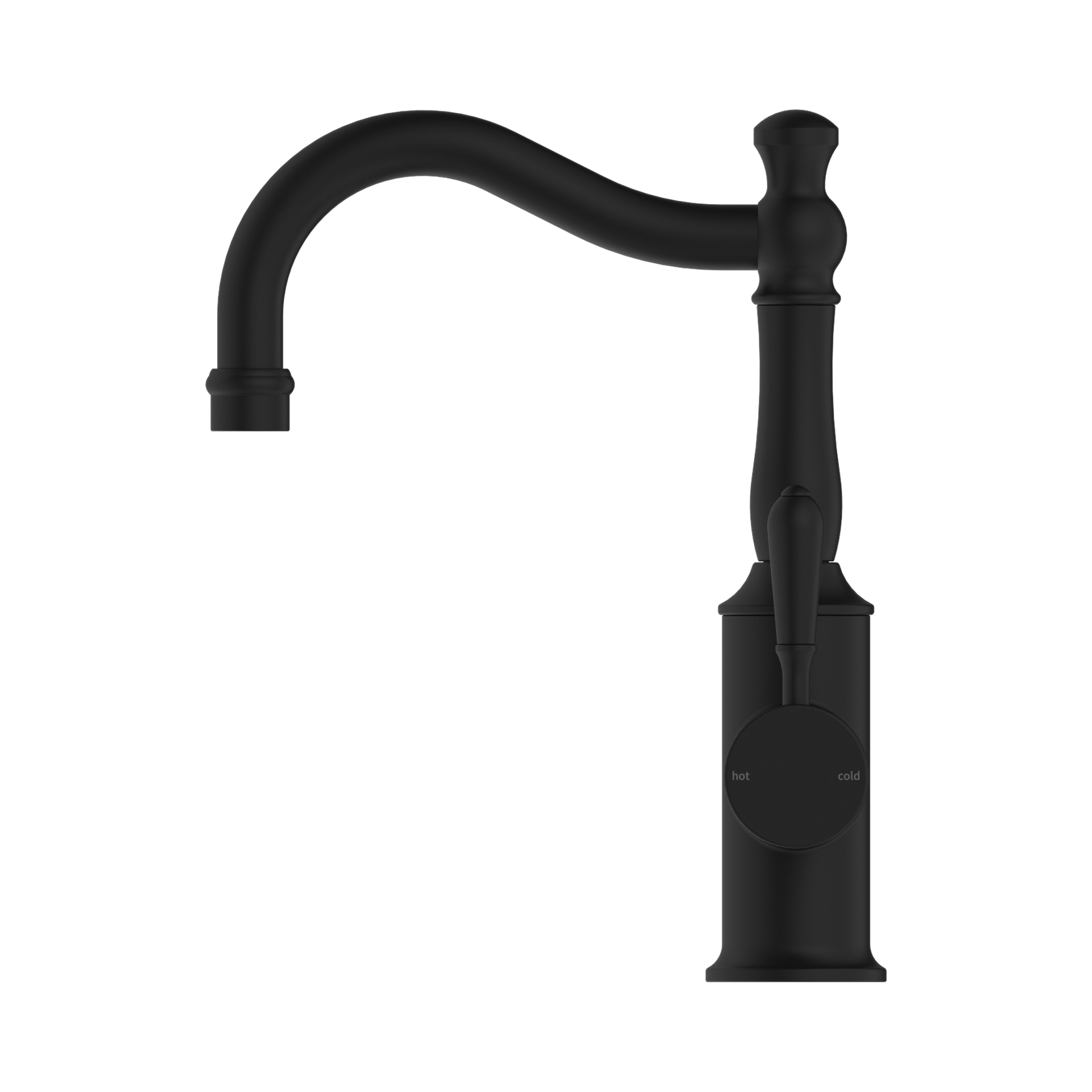 Nero York Basin Mixer Hook Spout With Metal Lever, Matte Black