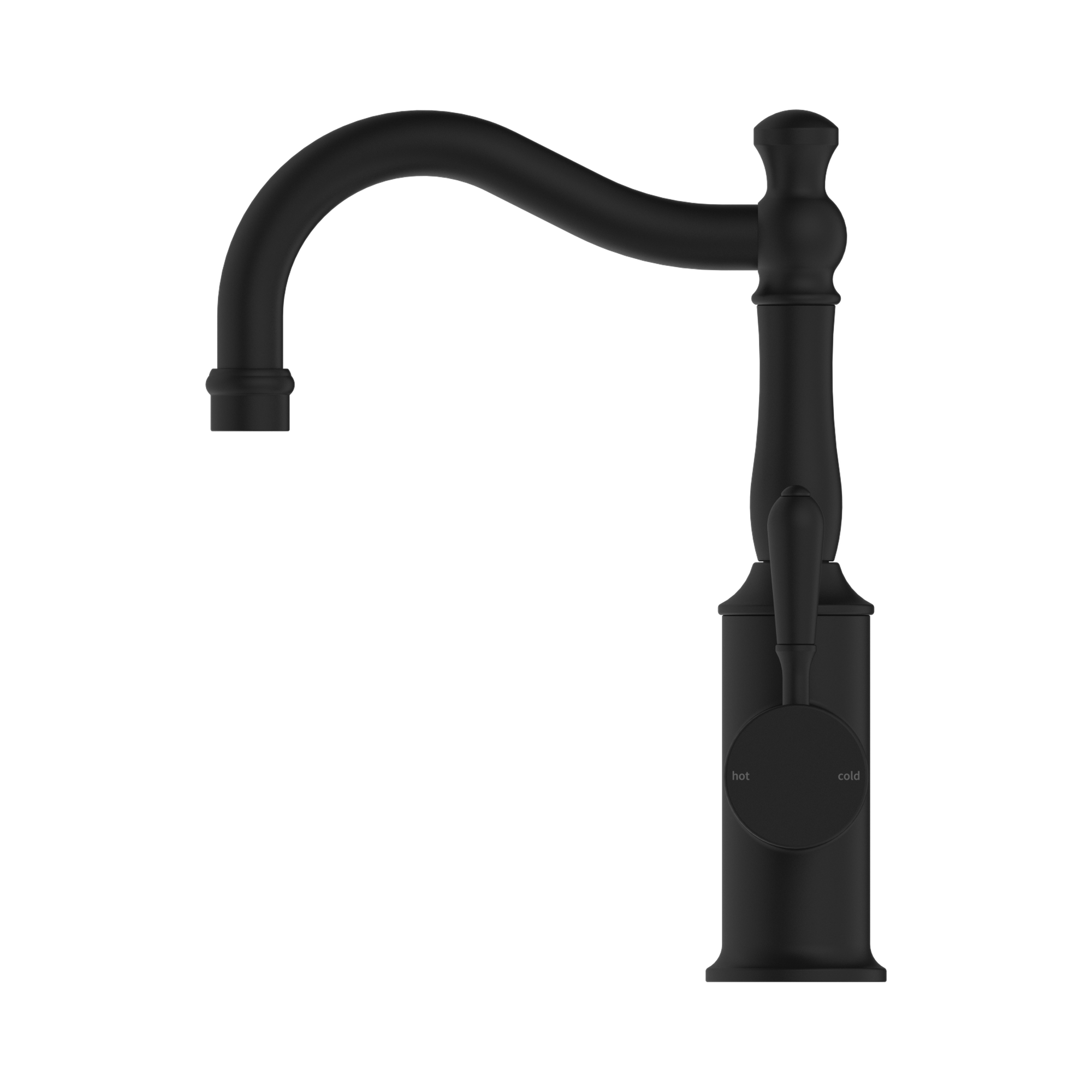 Nero York Basin Mixer Hook Spout With Metal Lever, Matte Black