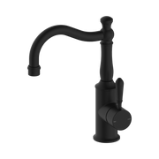 Nero York Basin Mixer Hook Spout With Metal Lever, Matte Black