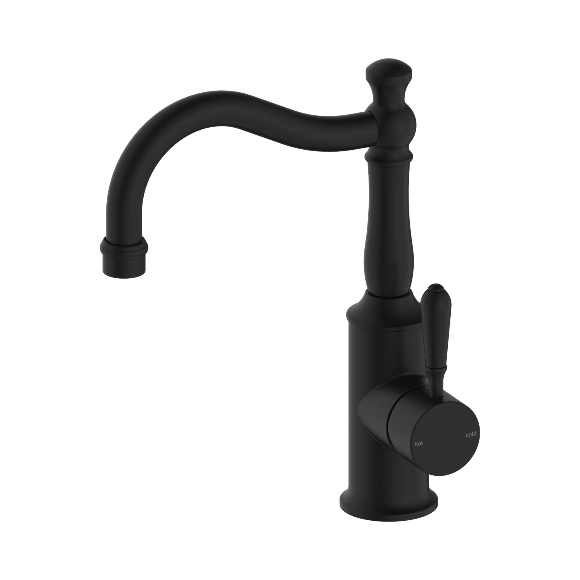 Nero York Basin Mixer Hook Spout With Metal Lever, Matte Black