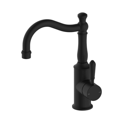 Nero York Basin Mixer Hook Spout With Metal Lever, Matte Black