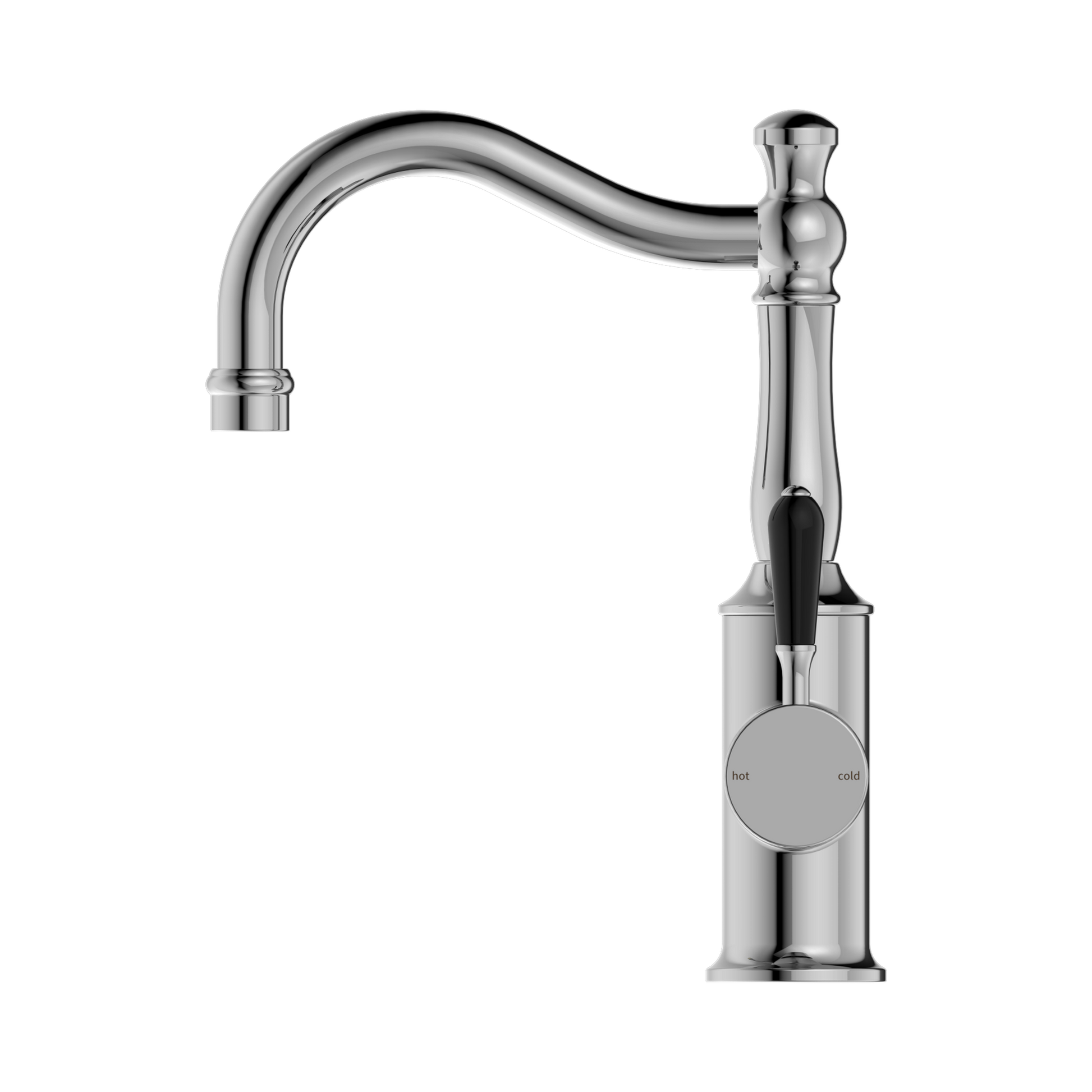 Nero York Basin Mixer Hook Spout With Black Porcelain Lever, Chrome