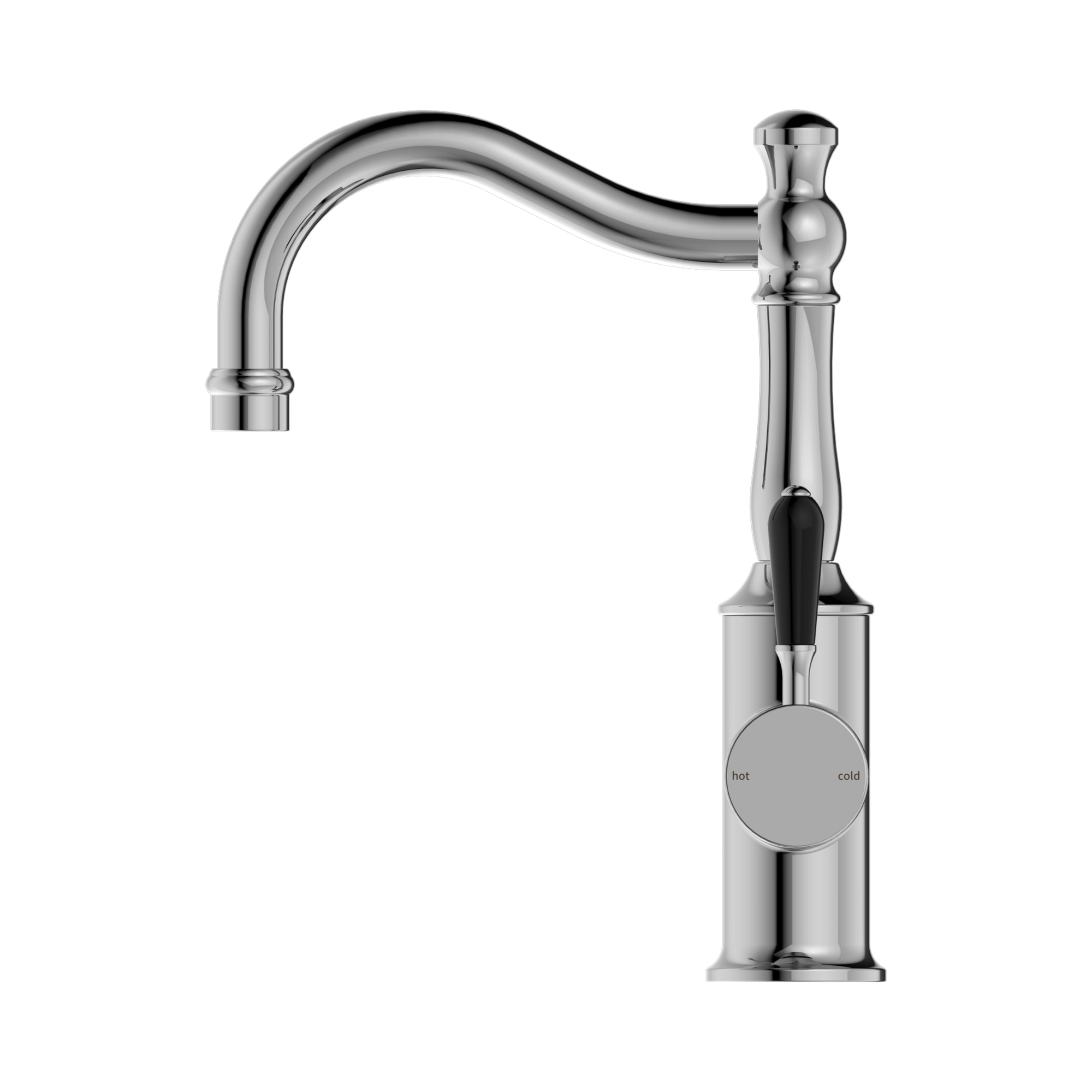 Nero York Basin Mixer Hook Spout With Black Porcelain Lever, Chrome