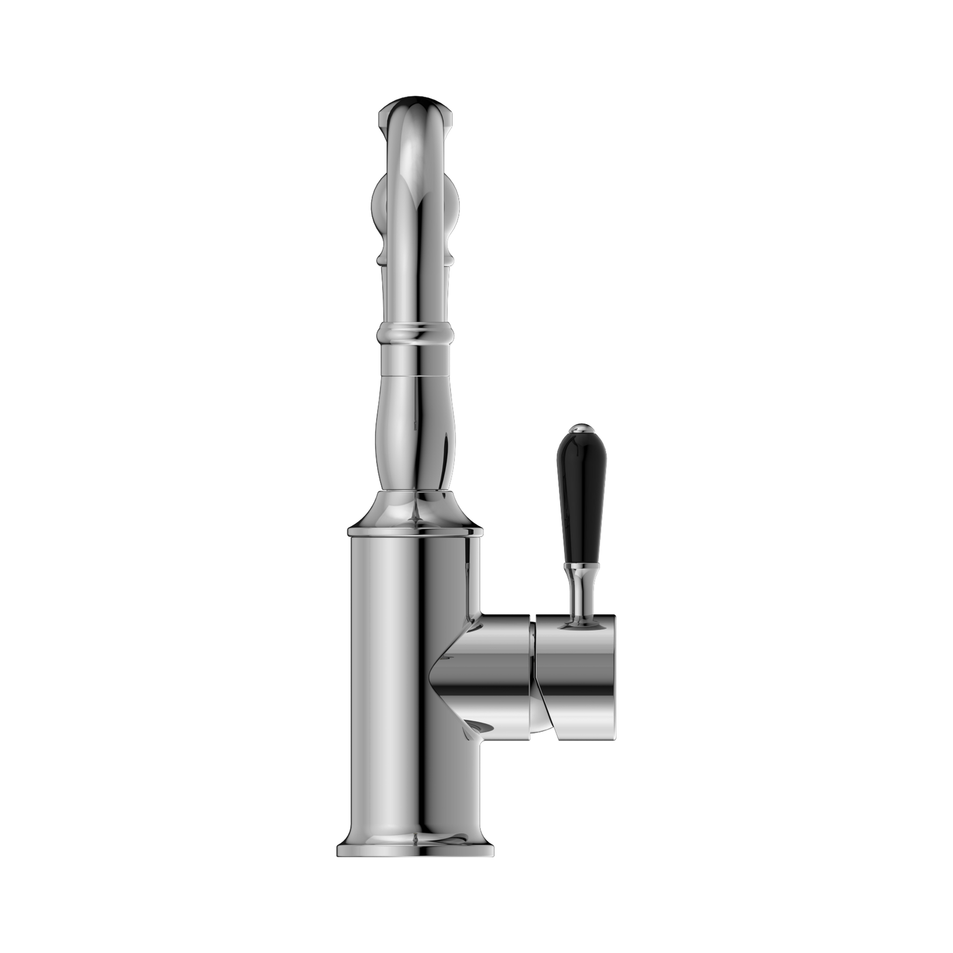 Nero York Basin Mixer Hook Spout With Black Porcelain Lever, Chrome