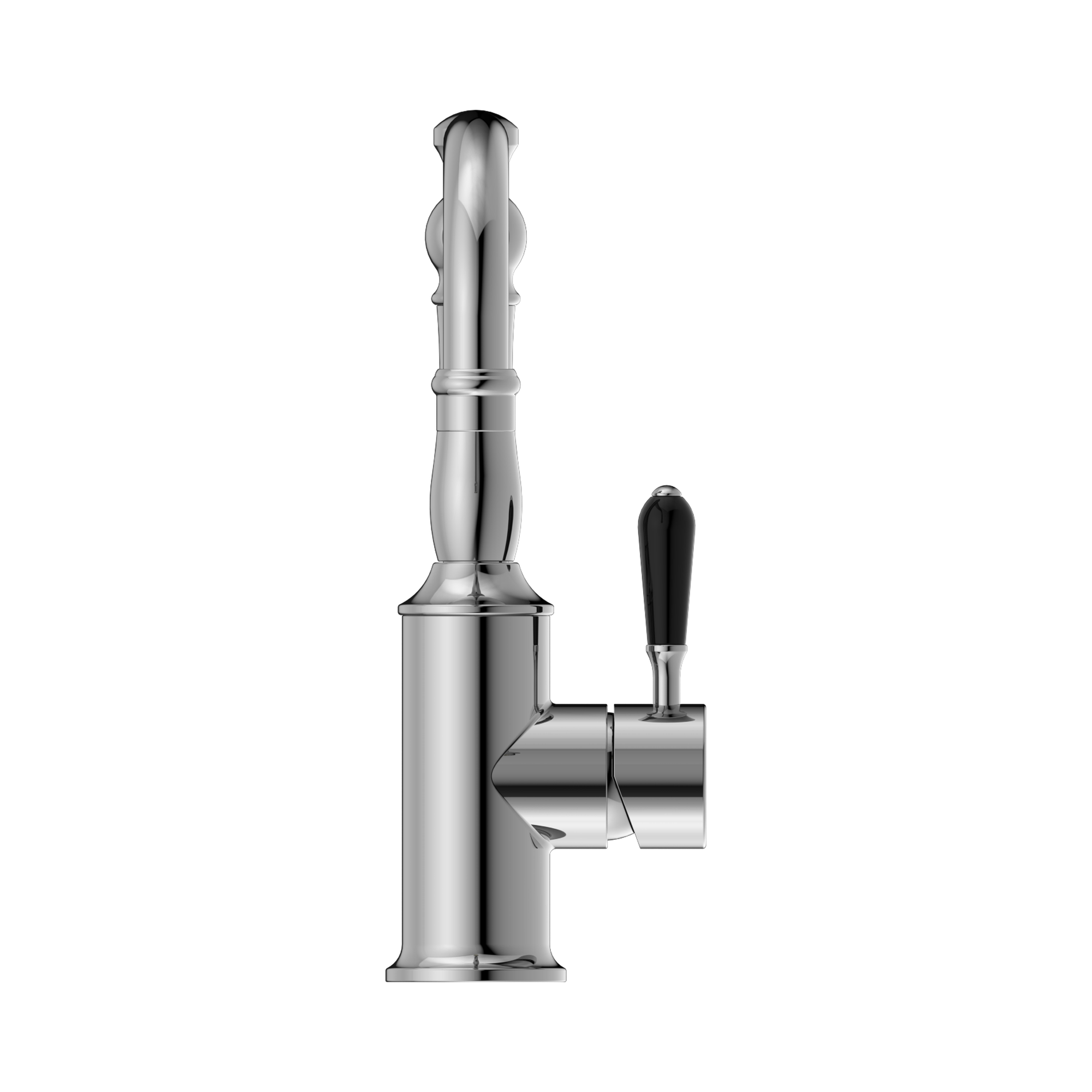 Nero York Basin Mixer Hook Spout With Black Porcelain Lever, Chrome