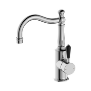 Nero York Basin Mixer Hook Spout With Black Porcelain Lever, Chrome