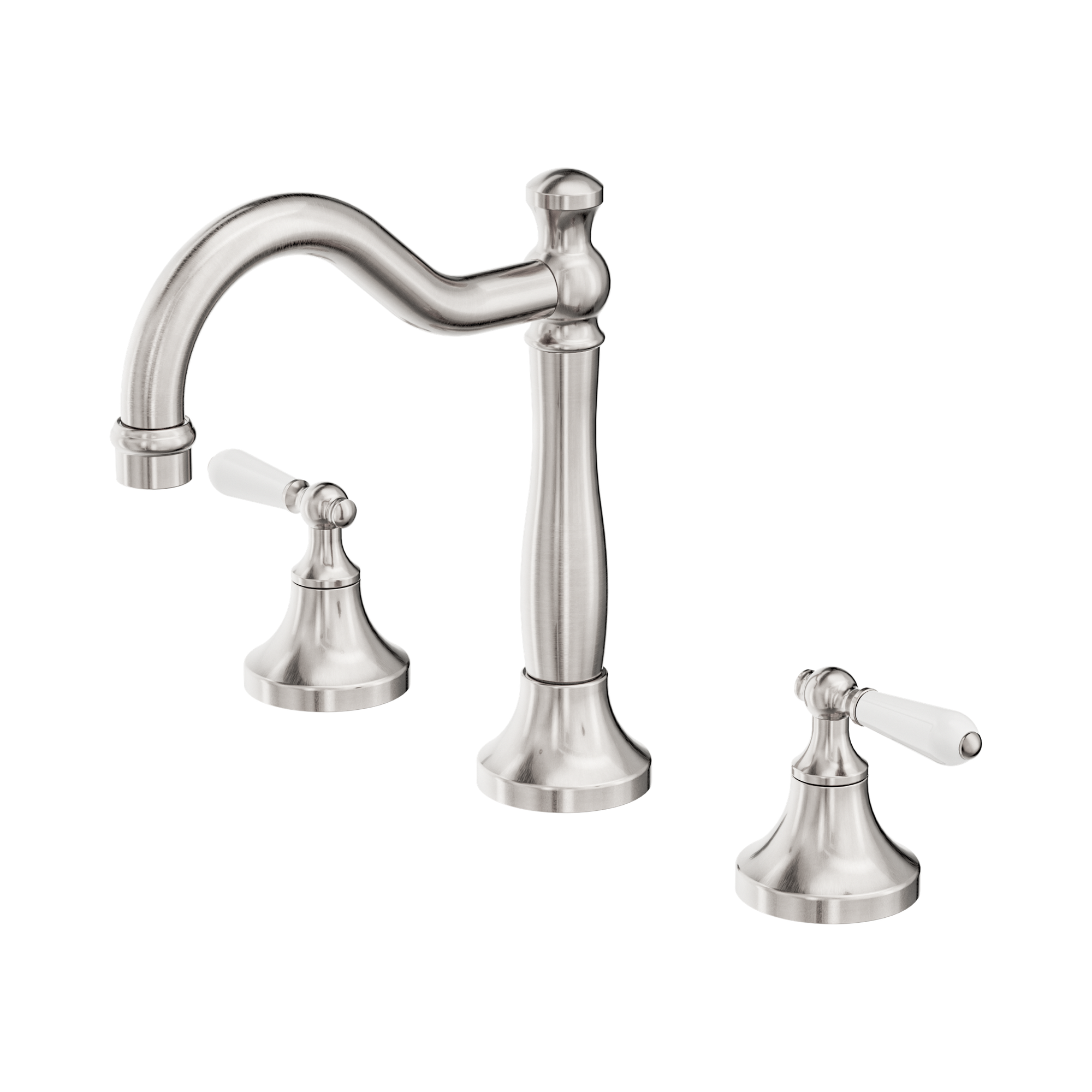 Nero York Basin Set With White Porcelain Lever, Brushed Nickel