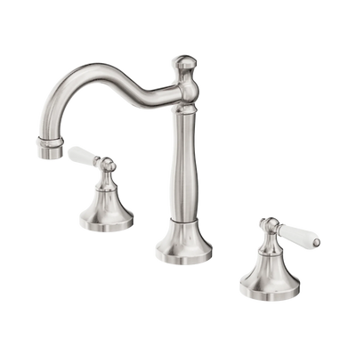 Nero York Basin Set With White Porcelain Lever, Brushed Nickel