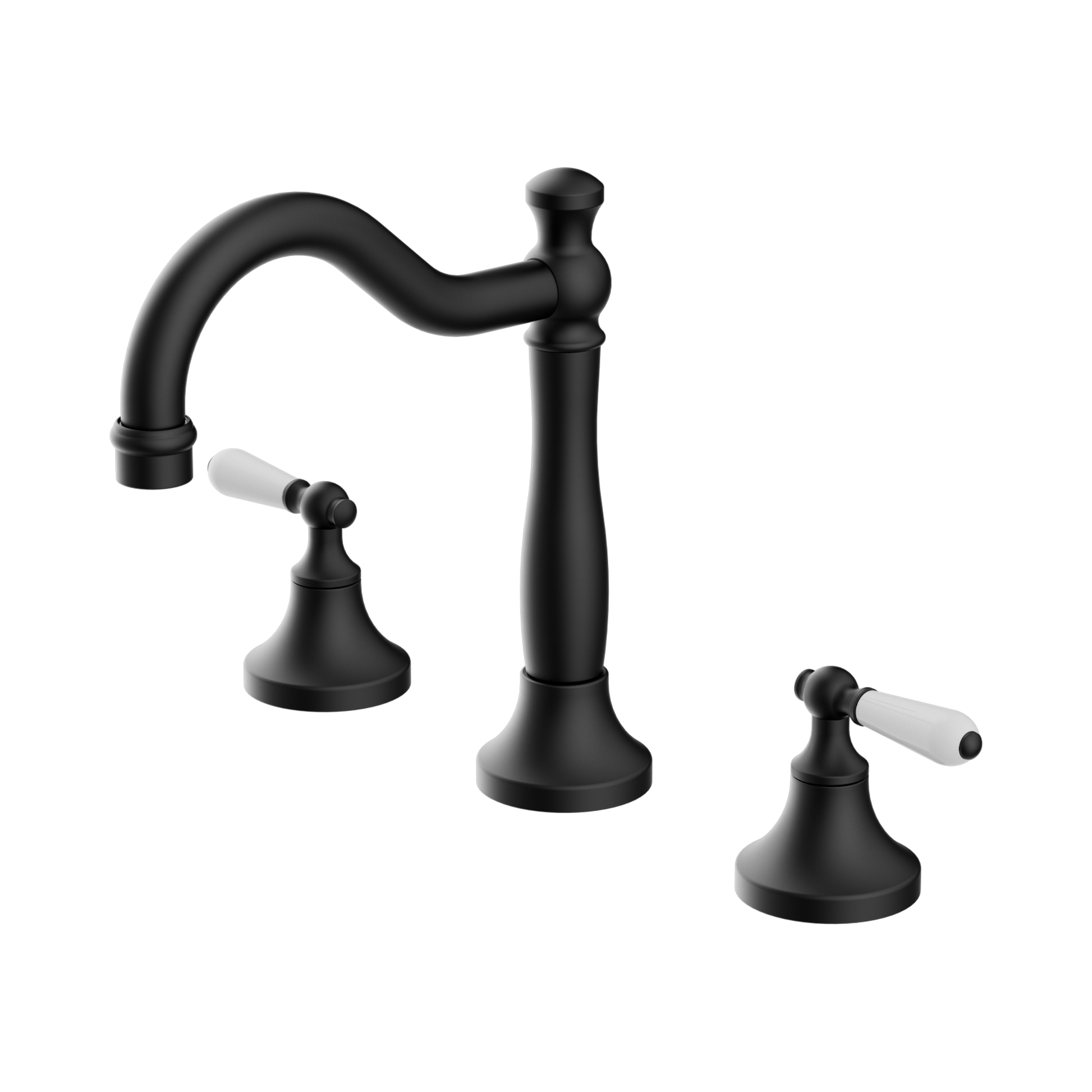 Nero York Basin Set With White Porcelain Lever, Matte Black