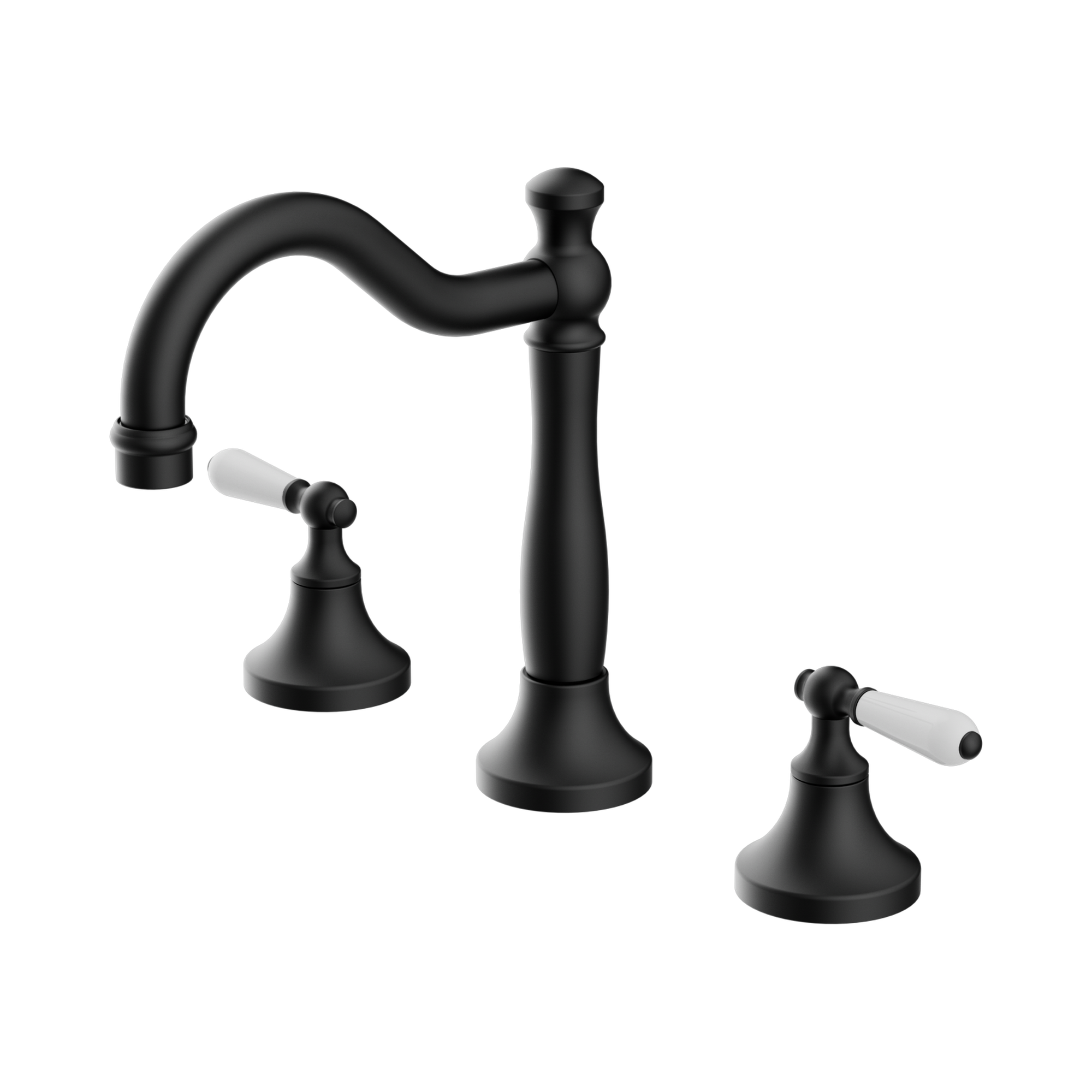 Nero York Basin Set With White Porcelain Lever, Matte Black