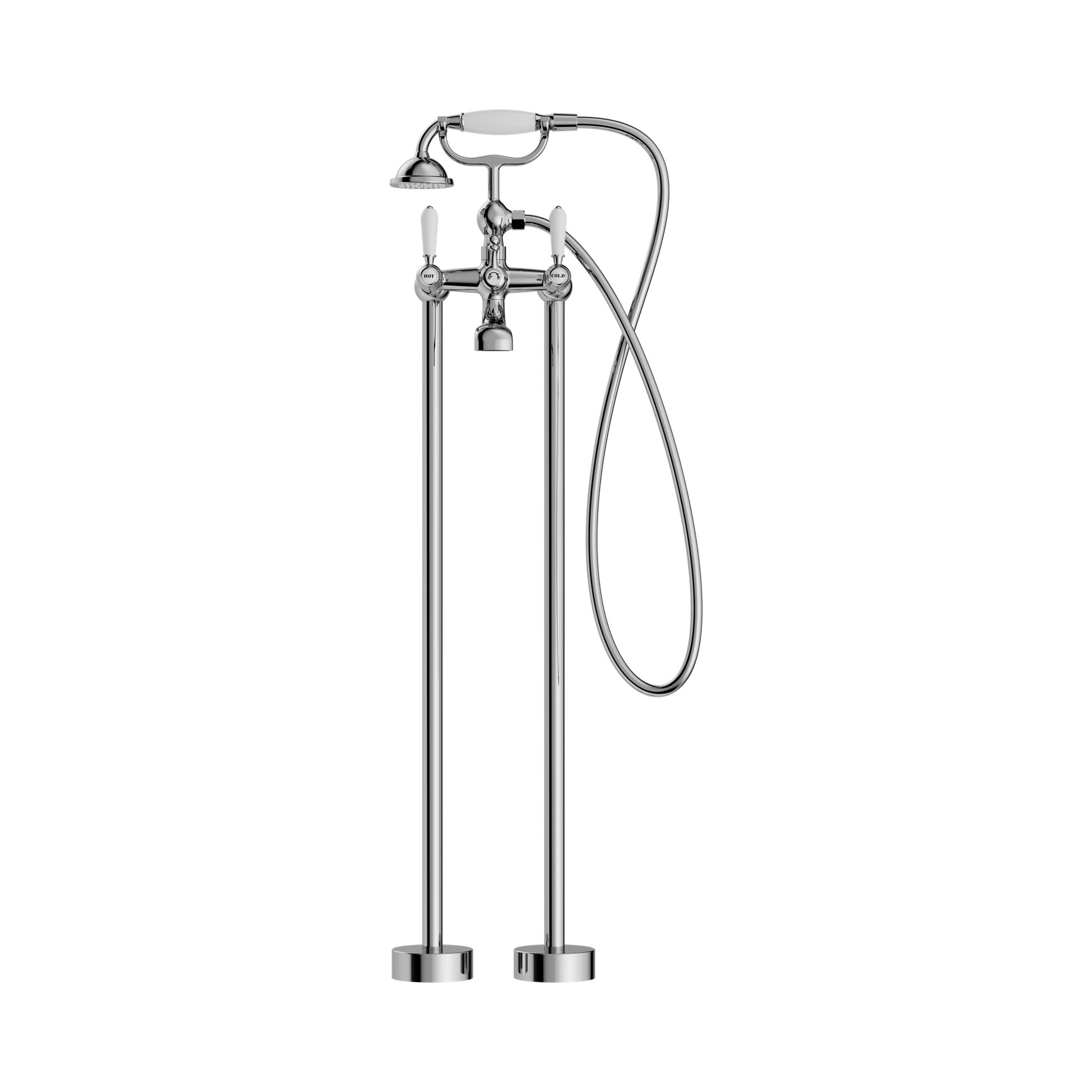 Nero York Freestanding Bath Set With White Porcelain Hand Shower, Chrome