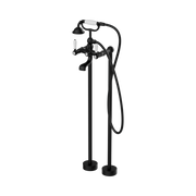 Nero York Freestanding Bath Set With White Porcelain Hand Shower, Matte Black