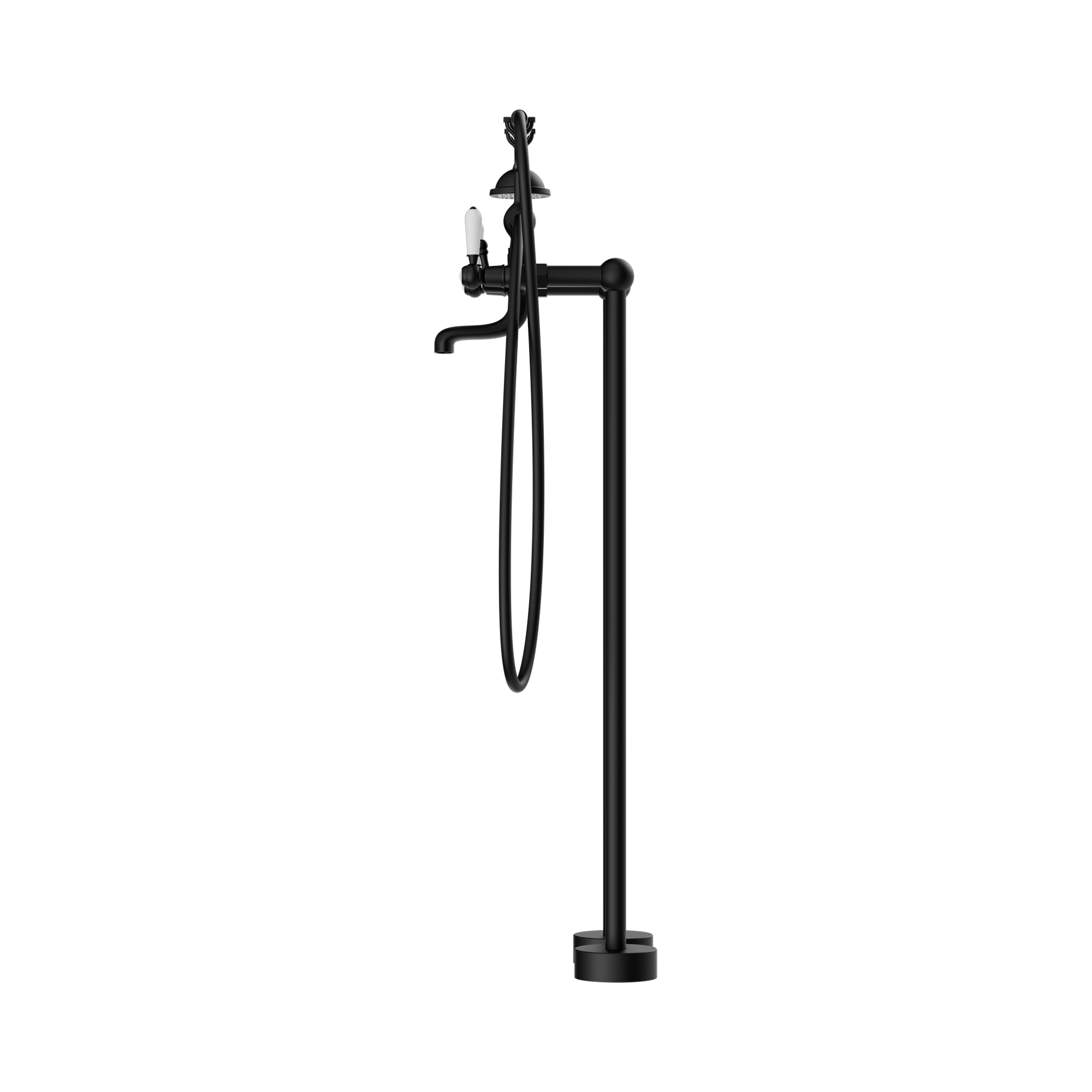 Nero York Freestanding Bath Set With White Porcelain Hand Shower, Matte Black