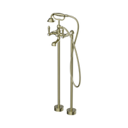 Nero York Freestanding Bath Set With Metal Hand Shower Aged Brass