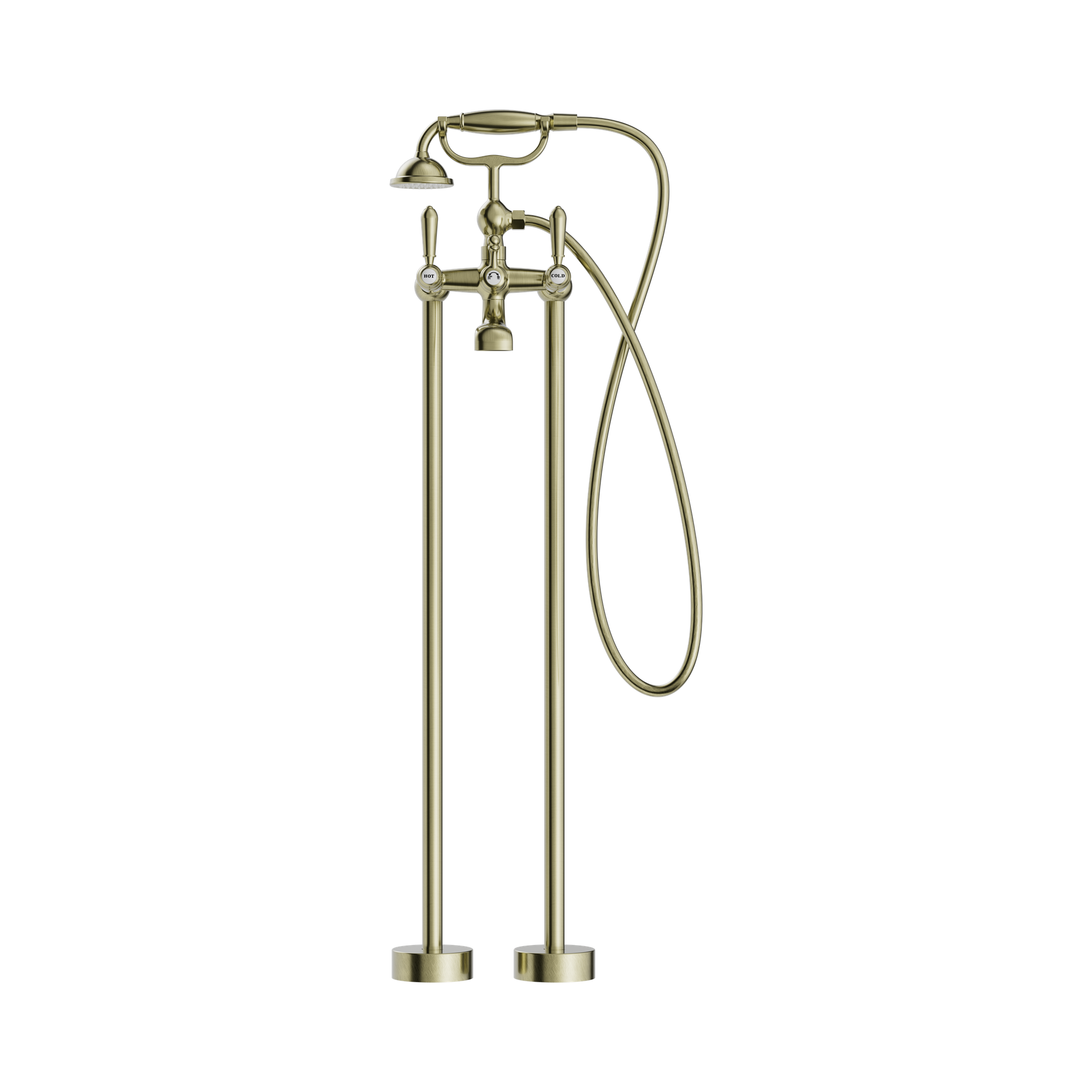Nero York Freestanding Bath Set With Metal Hand Shower Aged Brass