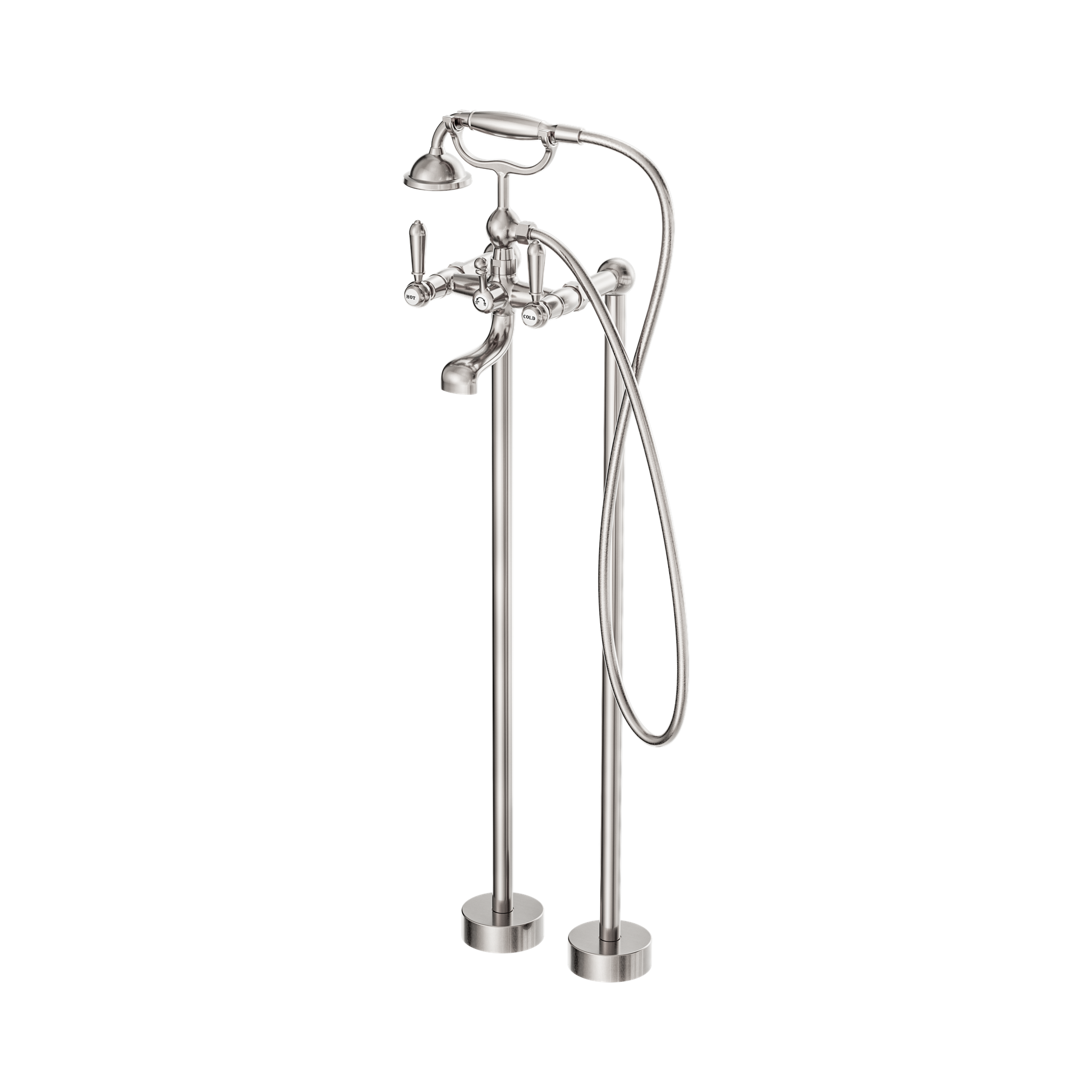 Nero York Freestanding Bath Set With Metal Hand Shower, Brushed Nickel