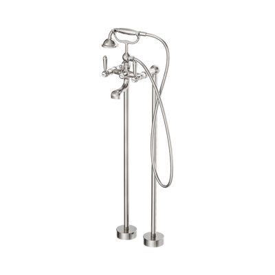 Nero York Freestanding Bath Set With Metal Hand Shower, Brushed Nickel