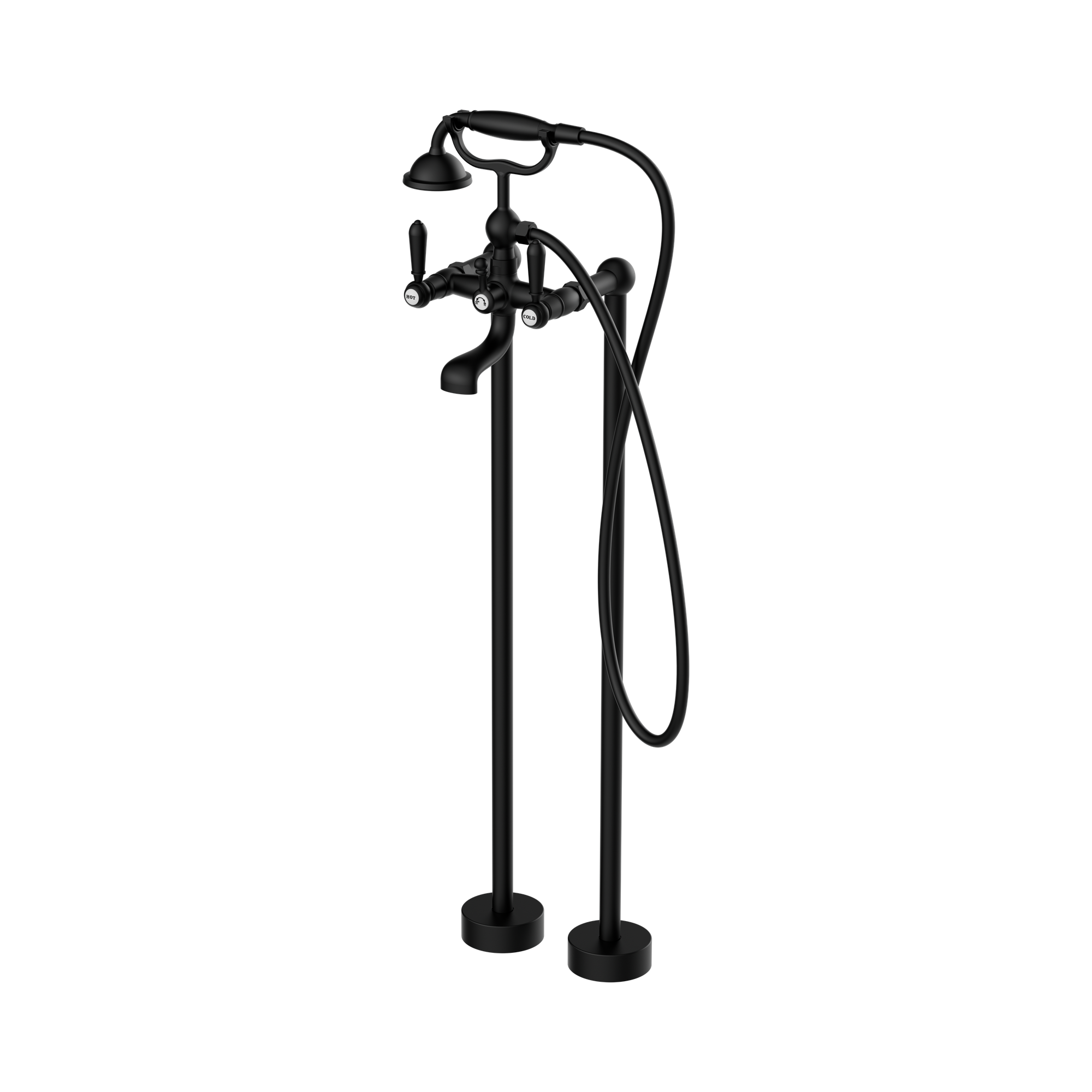 Nero York Freestanding Bath Set With Metal Hand Shower, Matte Black
