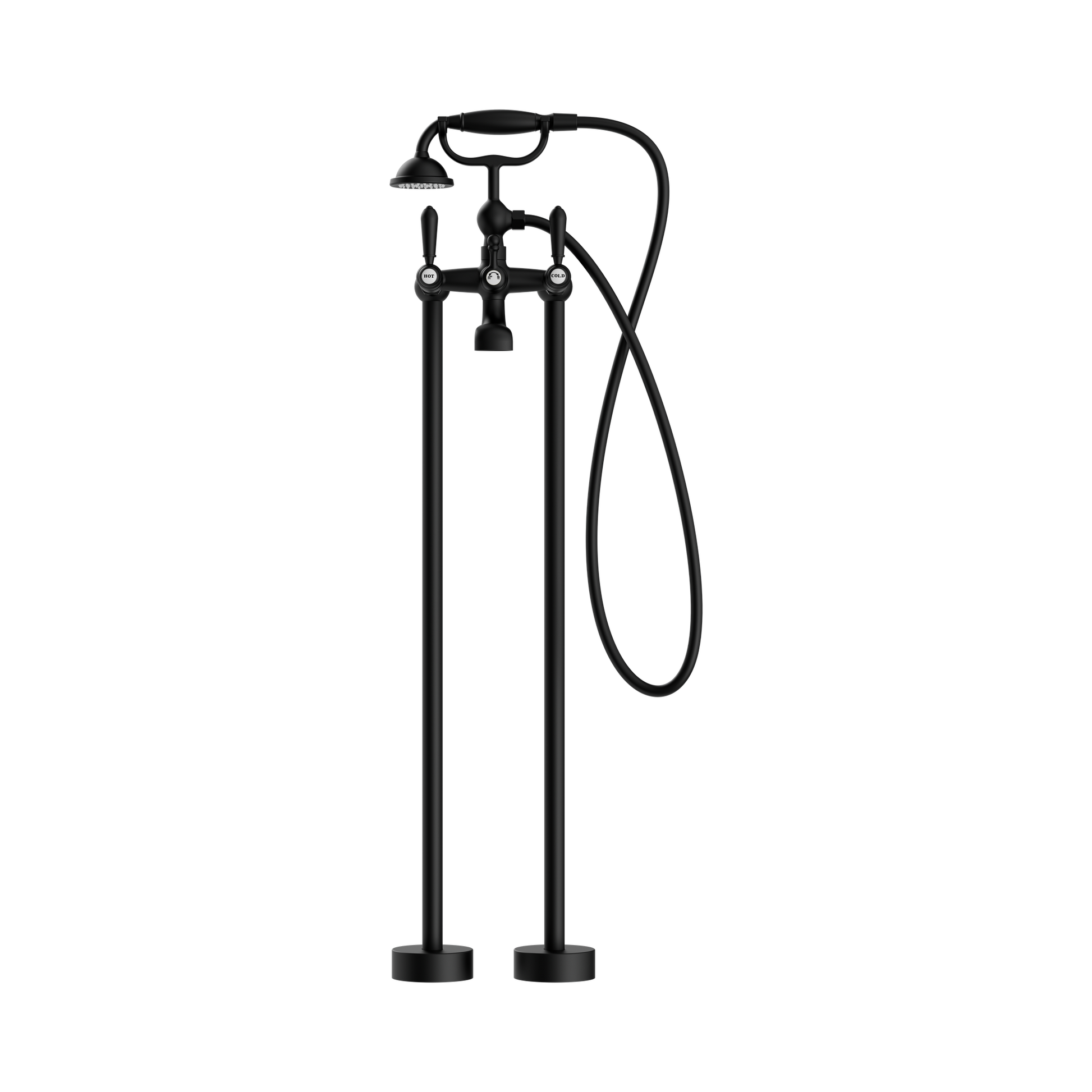 Nero York Freestanding Bath Set With Metal Hand Shower, Matte Black
