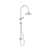 Nero York Twin Shower With White Porcelain Hand Shower, Brushed Nickel