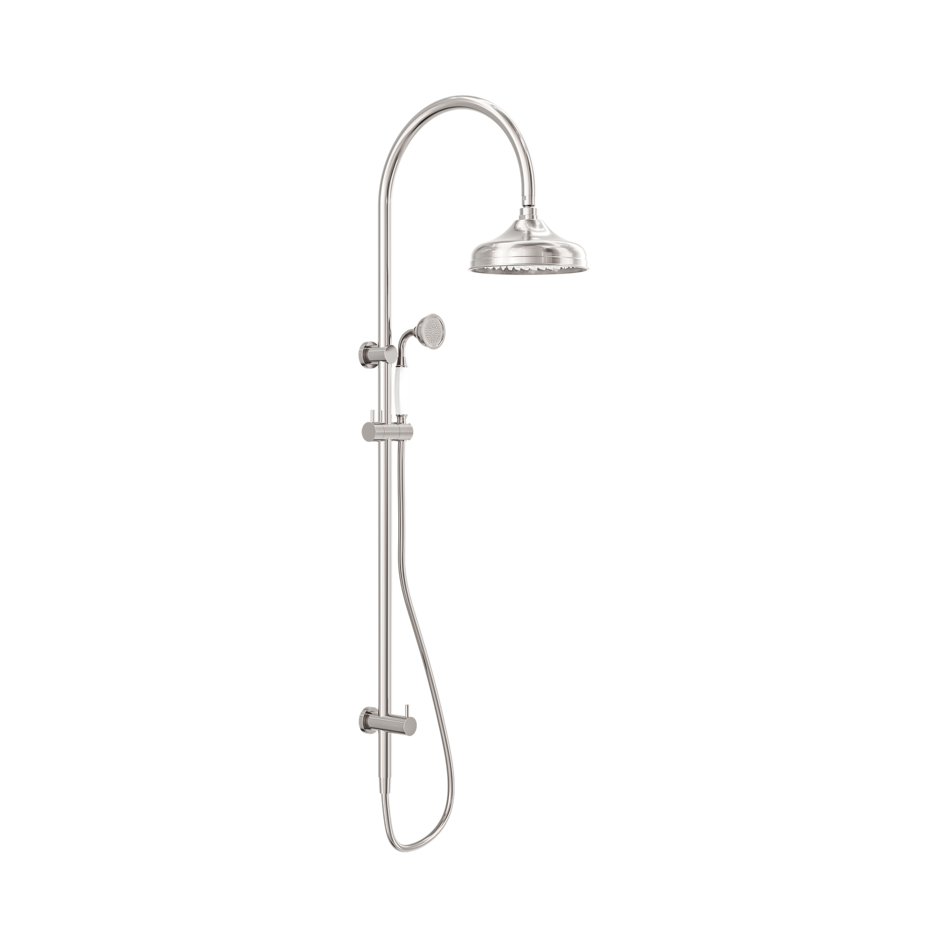 Nero York Twin Shower With White Porcelain Hand Shower, Brushed Nickel