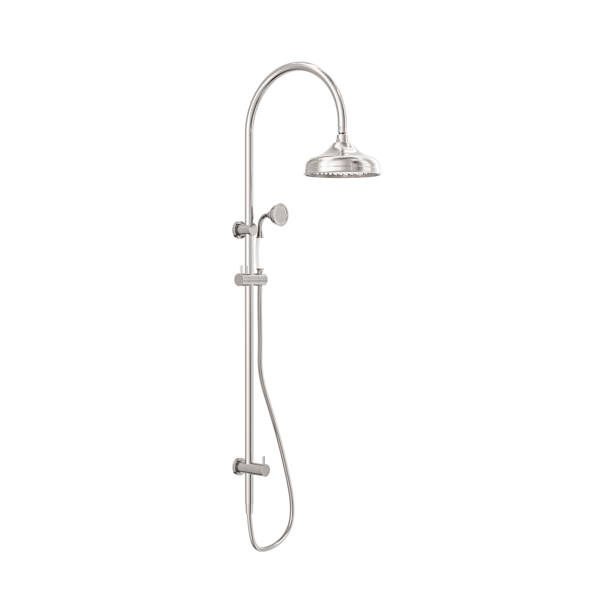 Nero York Twin Shower With White Porcelain Hand Shower, Brushed Nickel