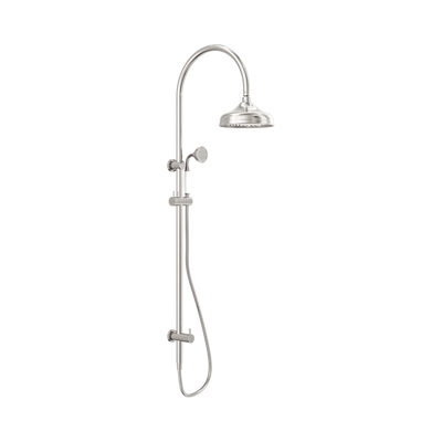 Nero York Twin Shower With White Porcelain Hand Shower, Brushed Nickel